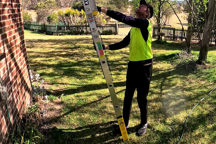 
Skilled gutter cleaning specialist readies their extension ladder in narooma.